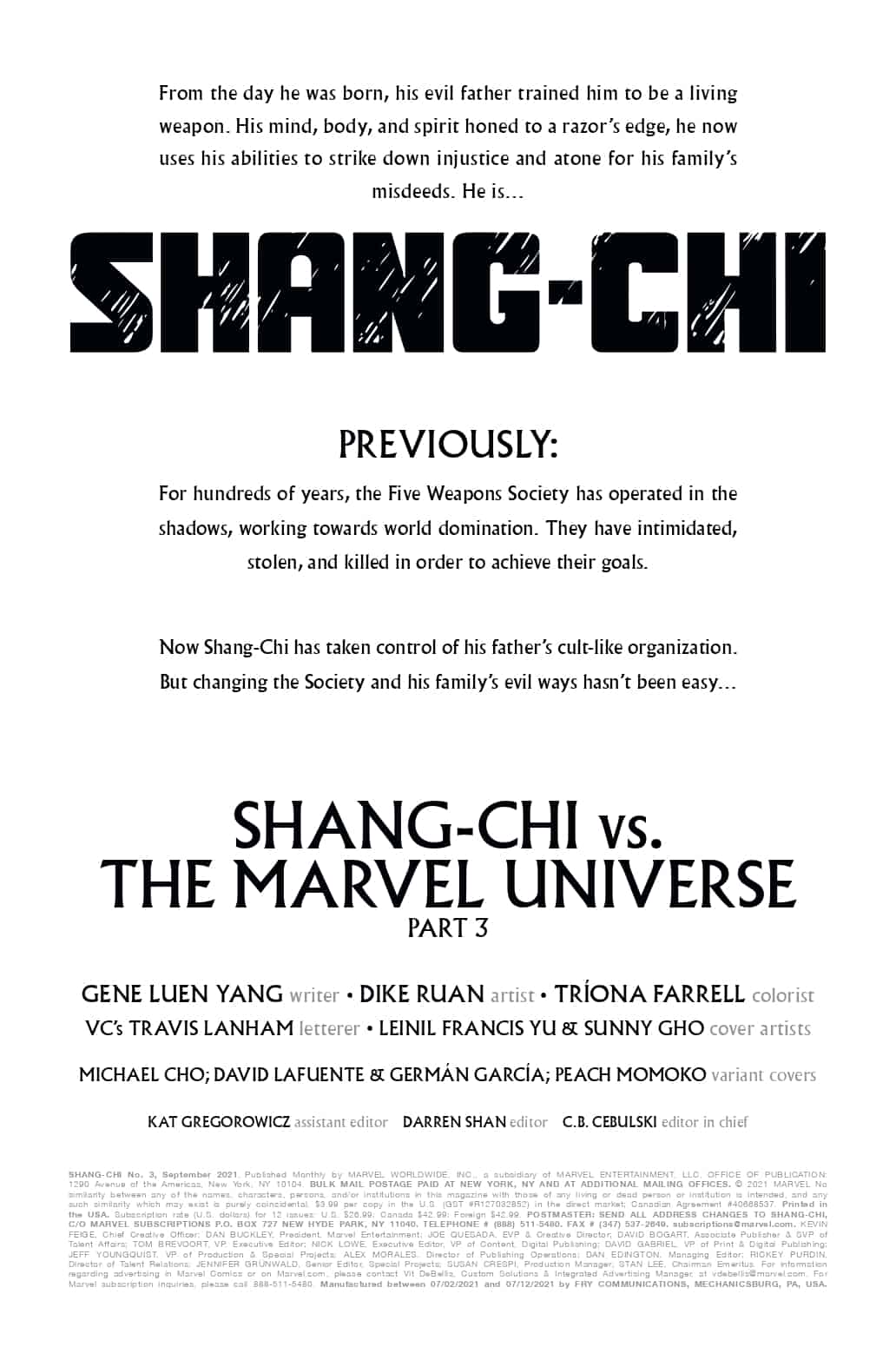 SNEAK PEEK: Preview MARVEL Comics LEGEND OF SHANG-CHI #3 - Comic Watch